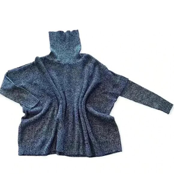 ALYA boxy oversized black cable knit cowl neck sweater women size medium - Picture 1 of 15